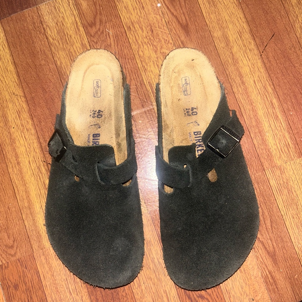 Birkenstock Black Suede Boston Clogs